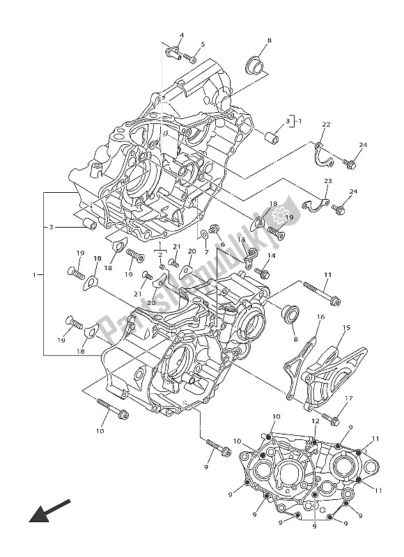 All parts for the Crankcase of the Yamaha YZ 250 FX 2016