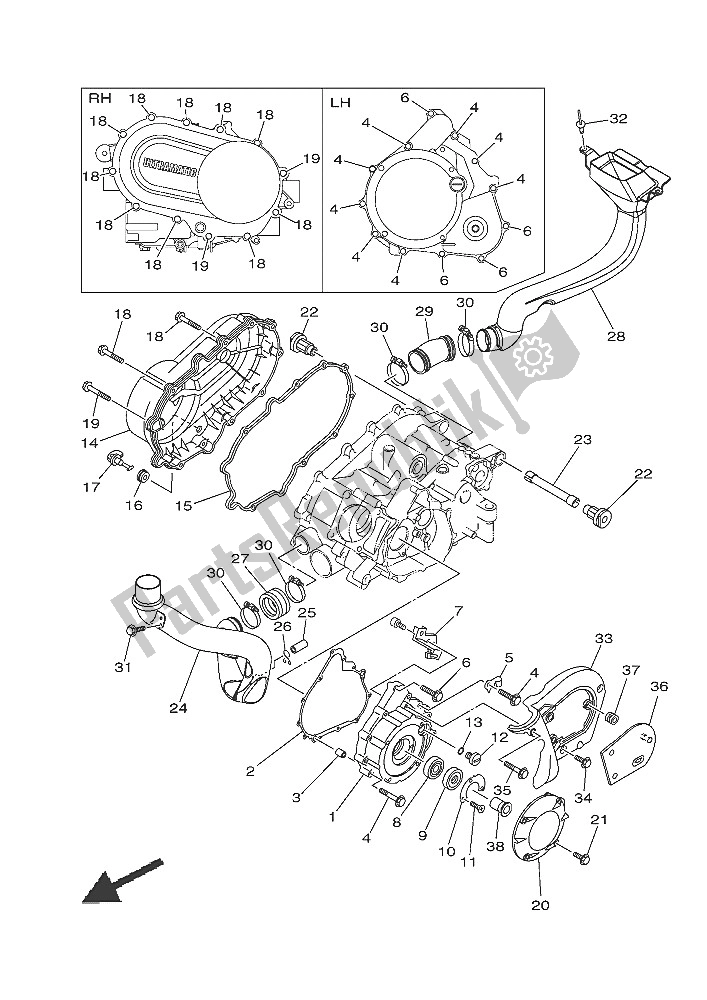 All parts for the Crankcase Cover 1 of the Yamaha YFM 450 Fwad IRS Grizzly 4X4 2016