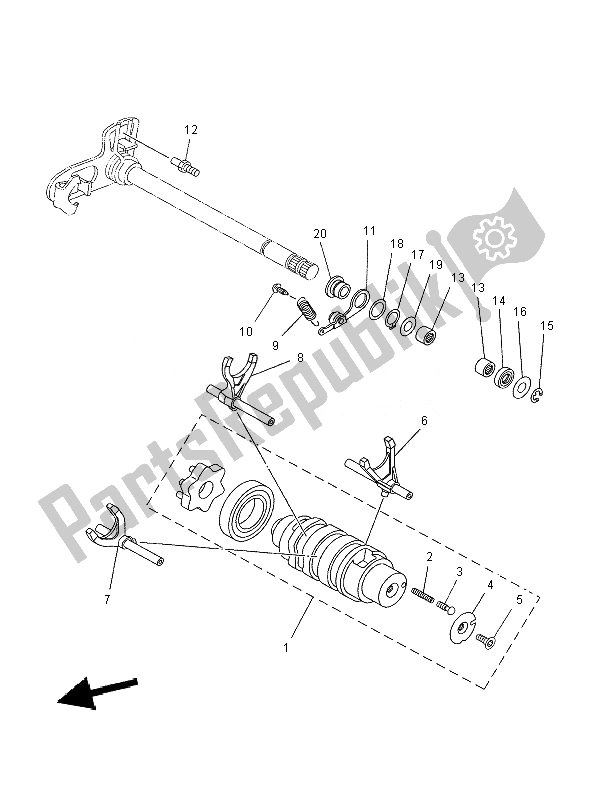 All parts for the Shift Cam & Fork of the Yamaha XT 660X 2007