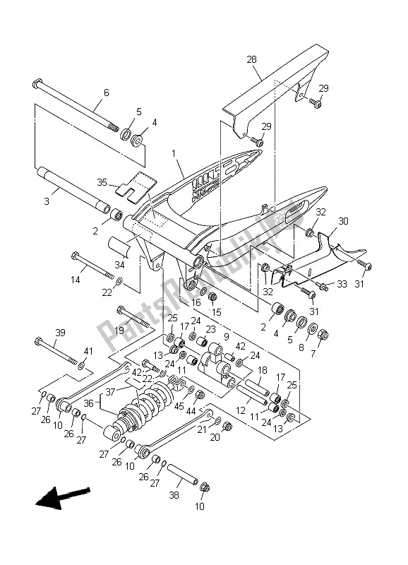 All parts for the Rear Arm & Suspension of the Yamaha XV 1900A Midnight Star 2007