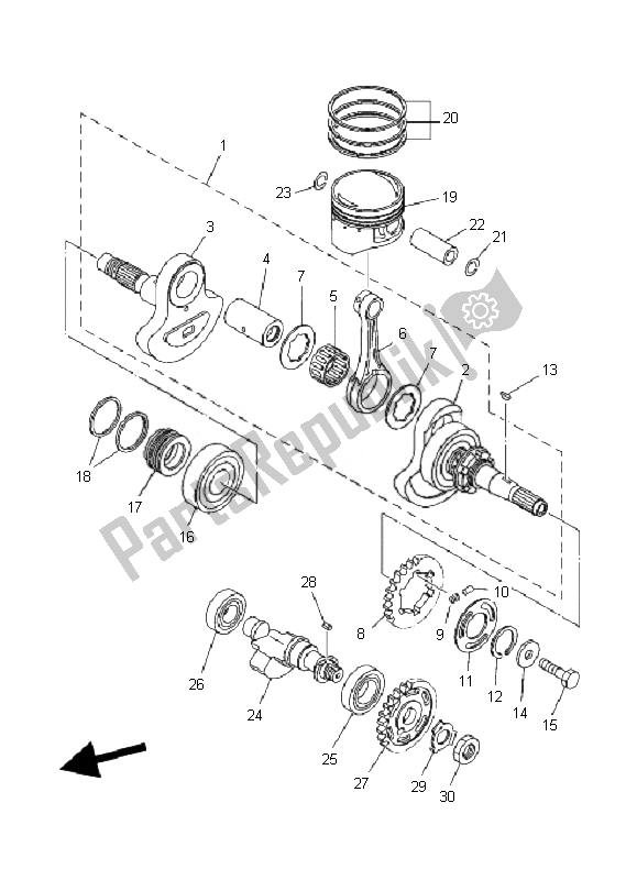 All parts for the Crankshaft & Piston of the Yamaha YFM 350F Grizzly 4X4 IRS 2010