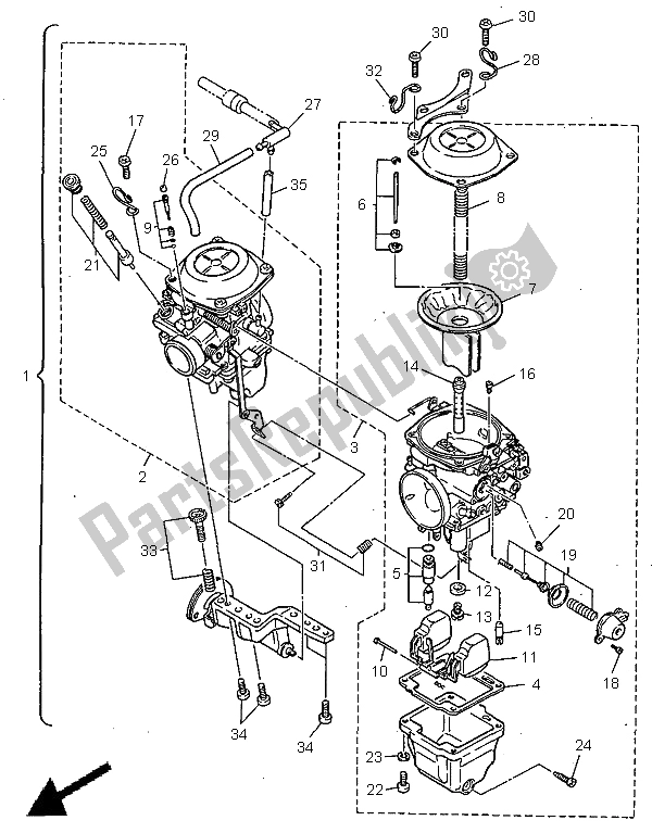 Alle onderdelen voor de Carburator van de Yamaha XV 750 Virago 1996
