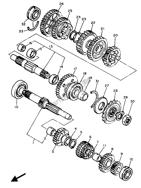 All parts for the Transmission of the Yamaha FZ 750R 1989