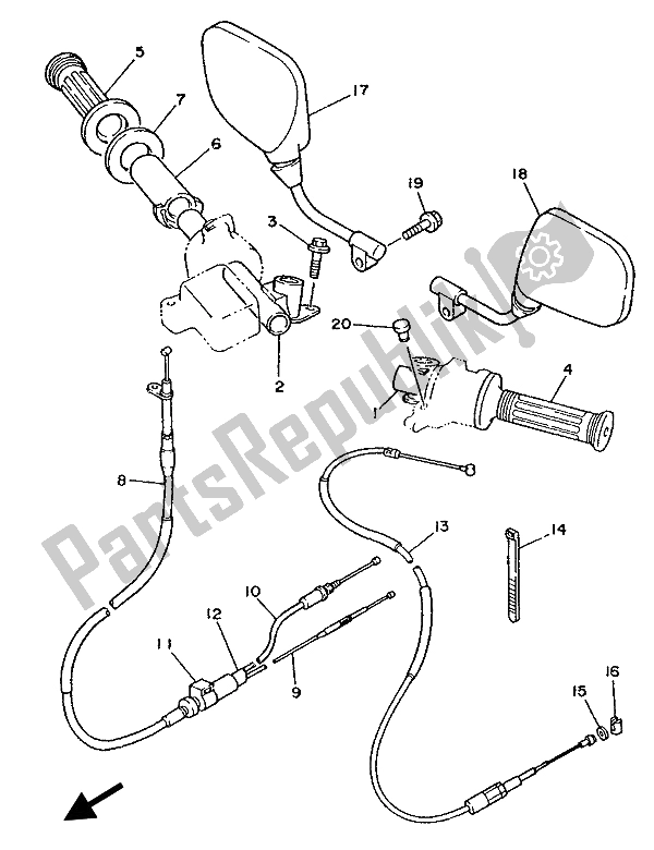 All parts for the Steering Handle & Cable of the Yamaha YSR 80 1988