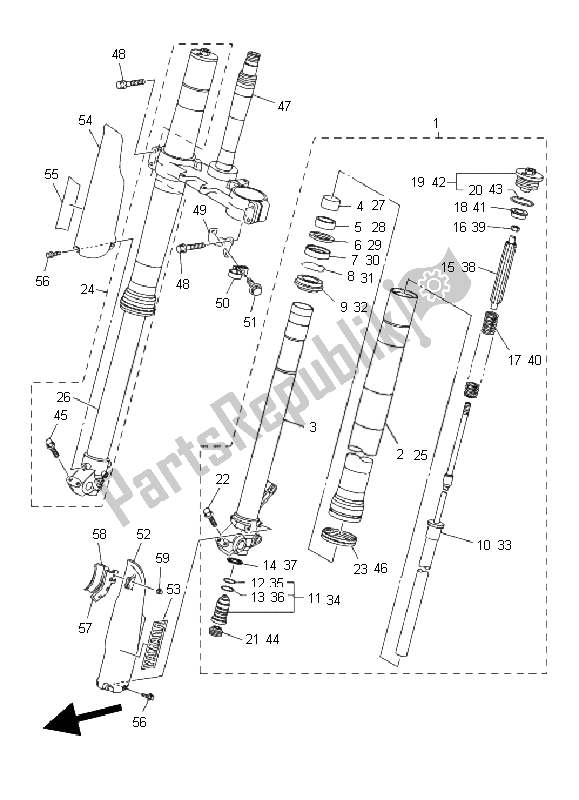 All parts for the Front Fork of the Yamaha WR 250R 2011