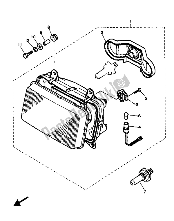 All parts for the Headlight of the Yamaha FZ 750 1987