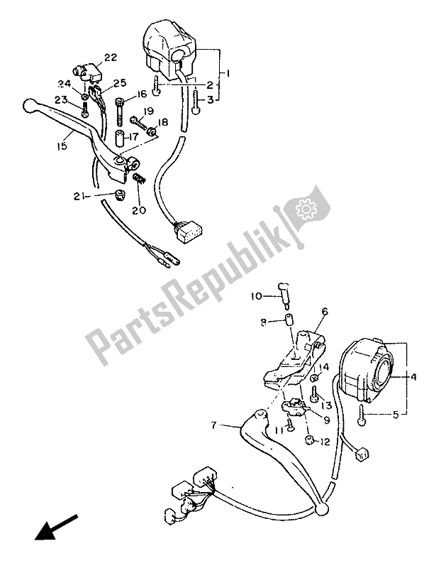 All parts for the Handle Switch & Lever of the Yamaha XJ 600 1989