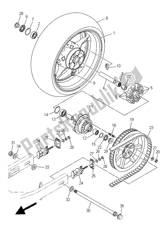 All parts for the Rear Wheel of the Yamaha XVS 1300 CU 2014