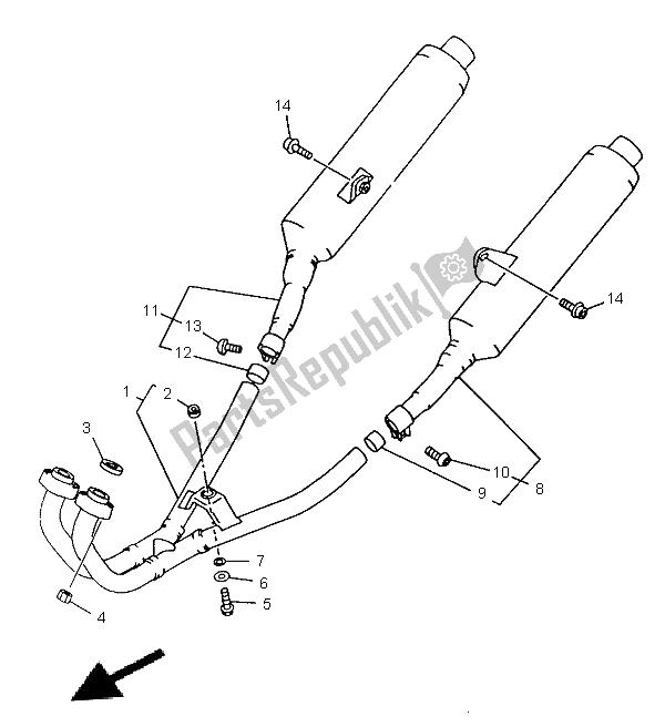 All parts for the Exhaust of the Yamaha TRX 850 1996