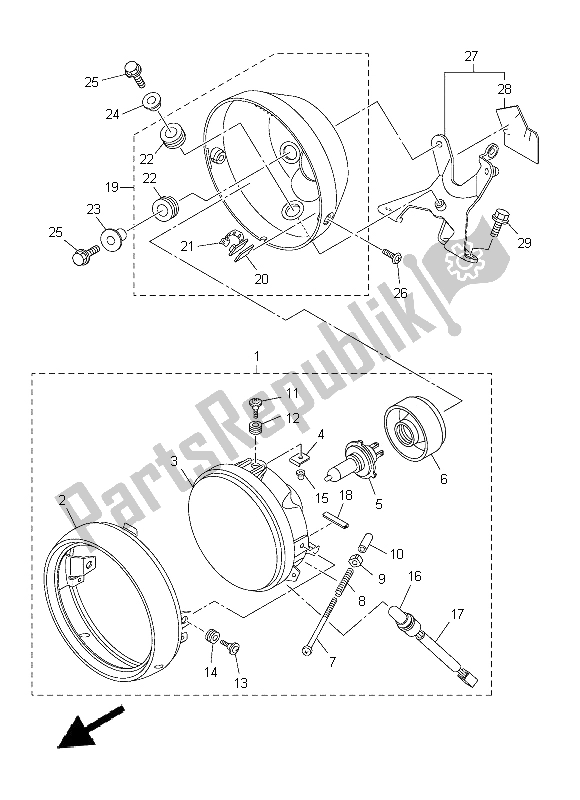 Tutte le parti per il Faro del Yamaha XVS 950 CU 2014