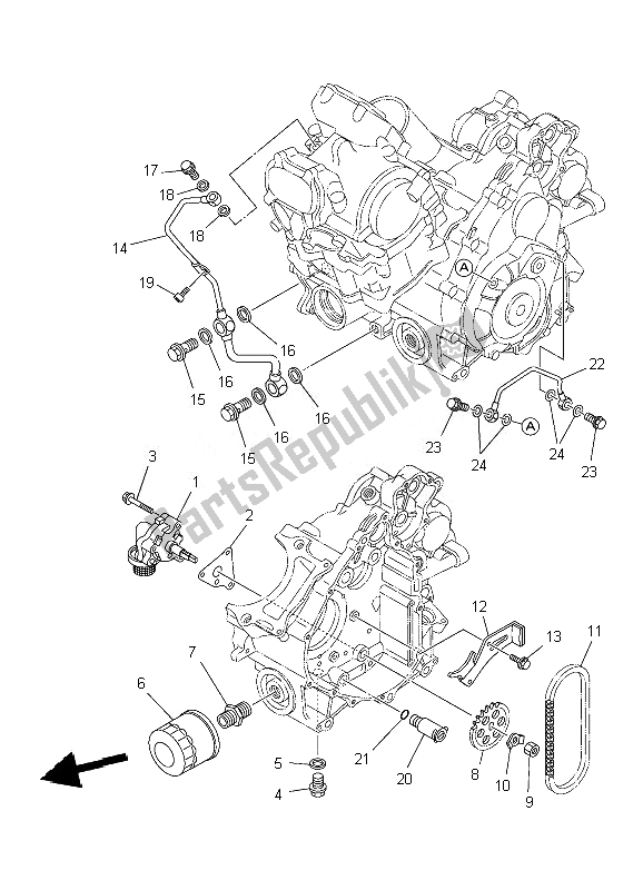 All parts for the Oil Pump of the Yamaha YFM 550F Grizzly FI 4X4 2010