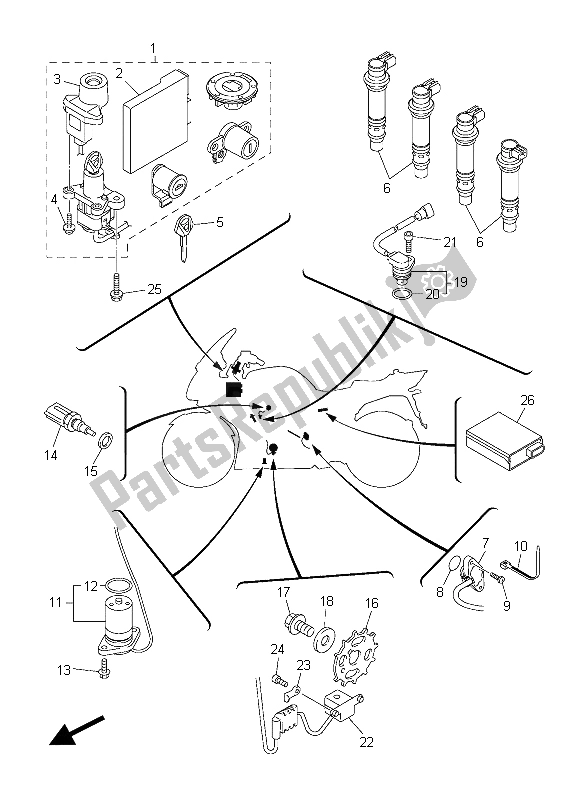 All parts for the Electrical 1 of the Yamaha FJR 1300 AE 2015