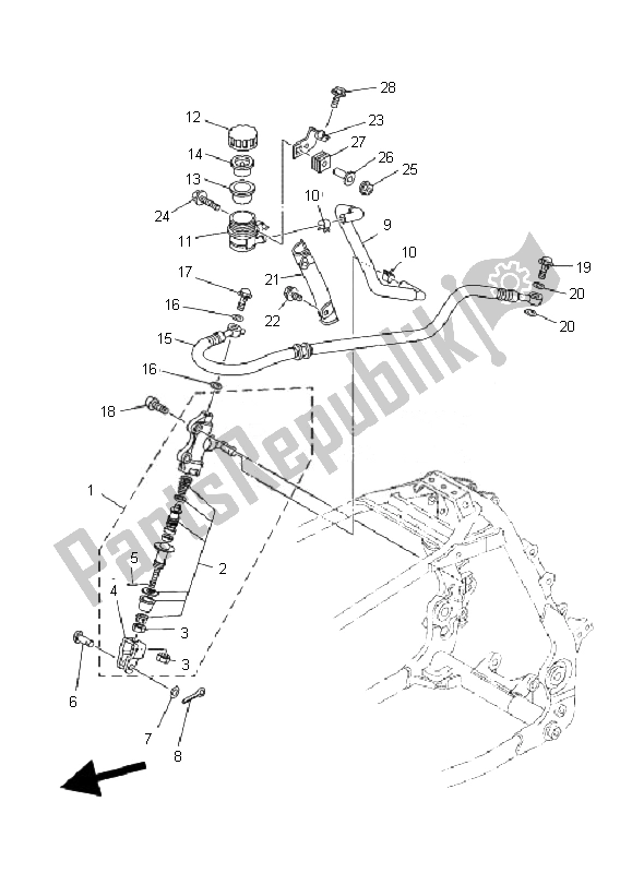 Alle onderdelen voor de Achterste Hoofdcilinder van de Yamaha YFZ 450 2007