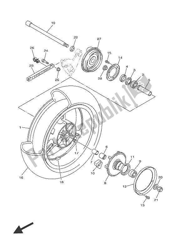 All parts for the Rear Wheel of the Yamaha FJR 1300 PA 2016