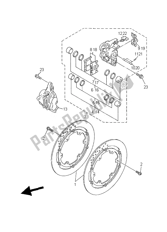 All parts for the Front Brake Caliper of the Yamaha XJR 1300 2010