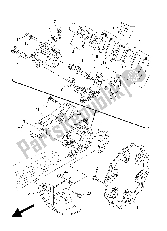 Wszystkie części do Zacisk Hamulca Tylnego Yamaha YZ 250F 2012