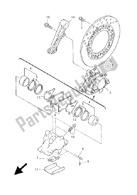 All parts for the Rear Brake Caliper of the Yamaha XJR 1300 SP 2001