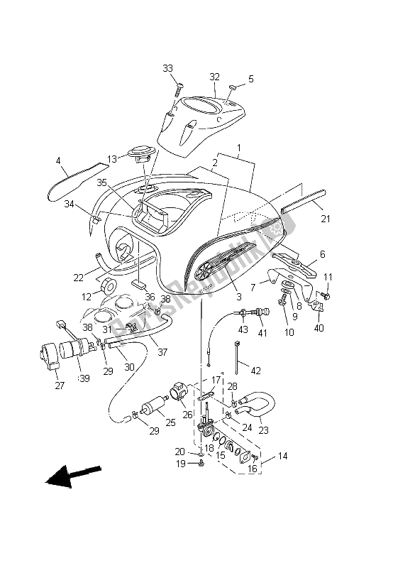 All parts for the Fuel Tank of the Yamaha XVS 650 Dragstar 2002