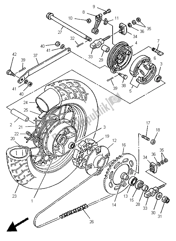 All parts for the Rear Wheel of the Yamaha XV 250 Virago 1996