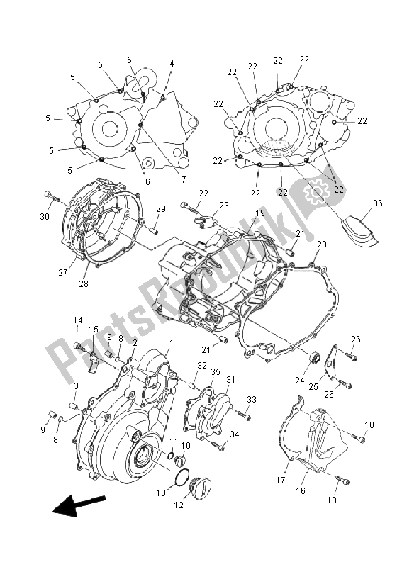 Alle onderdelen voor de Carterdeksel 1 van de Yamaha XT 660Z Tenere 2008