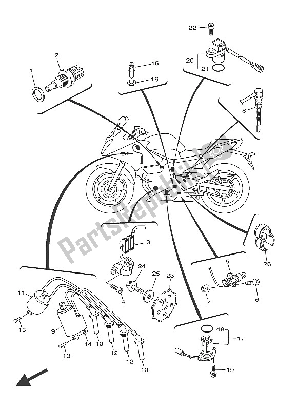 All parts for the Electrical 1 of the Yamaha XJ6S 600 2016