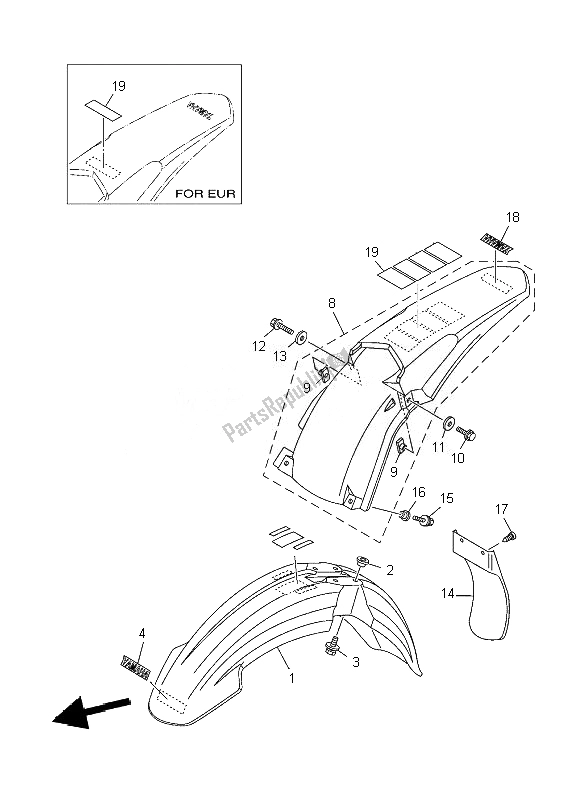 All parts for the Fender of the Yamaha YZ 250 2010