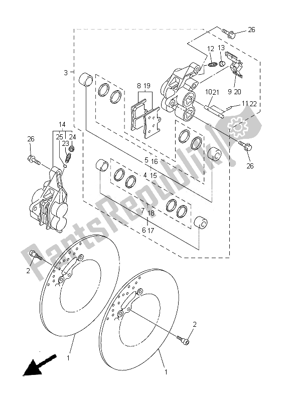 Alle onderdelen voor de Remklauw Voor van de Yamaha FZ8 SA 800 2014