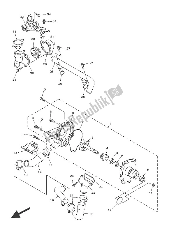 All parts for the Water Pump of the Yamaha FJR 1300A 2016