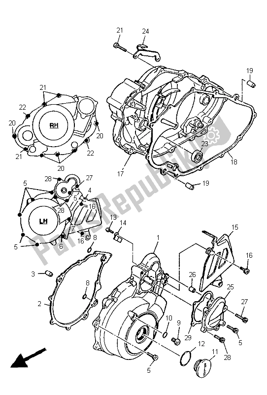 All parts for the Crankcase Cover 1 of the Yamaha XT 600E 1996