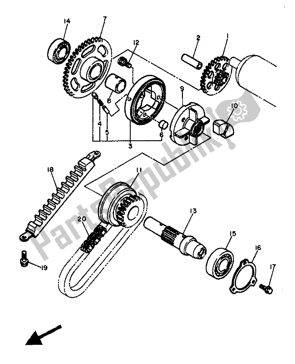 All parts for the Starter of the Yamaha FZ 750 Genesis 1988