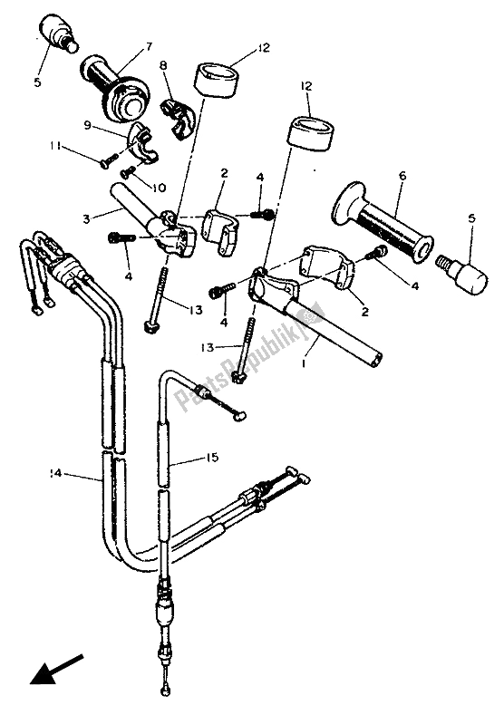 All parts for the Steering Handle & Cable of the Yamaha FZ 750R 1989