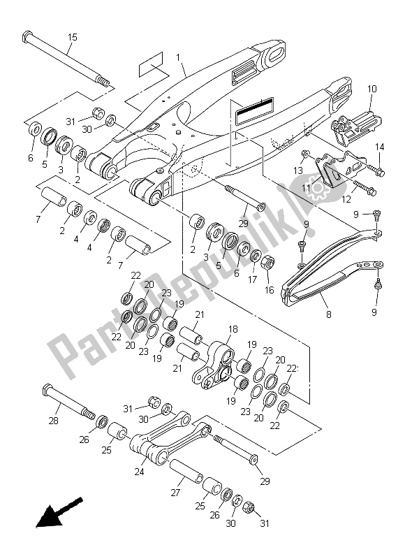 All parts for the Rear Arm of the Yamaha YZ 450F 2015