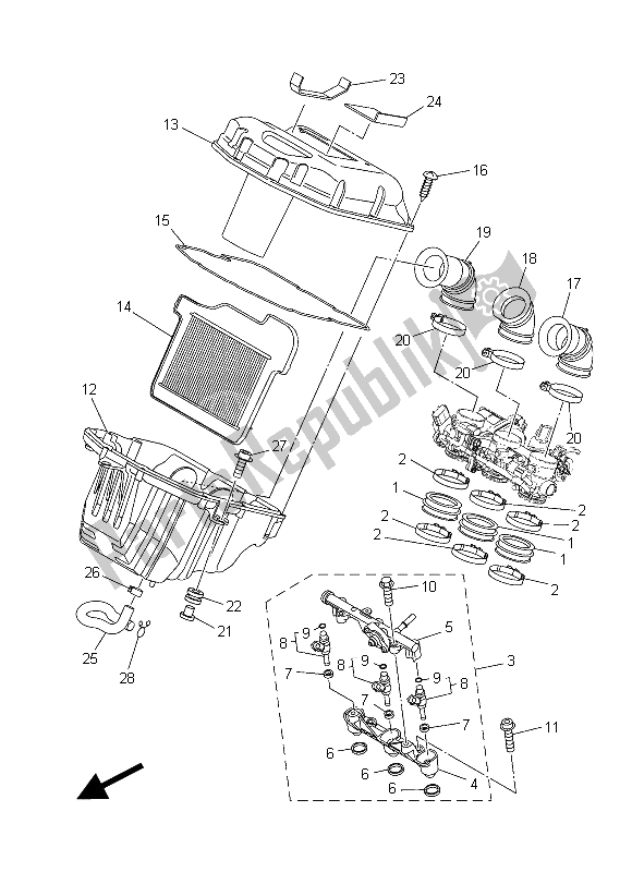 All parts for the Intake 2 of the Yamaha MT 09 900 2015