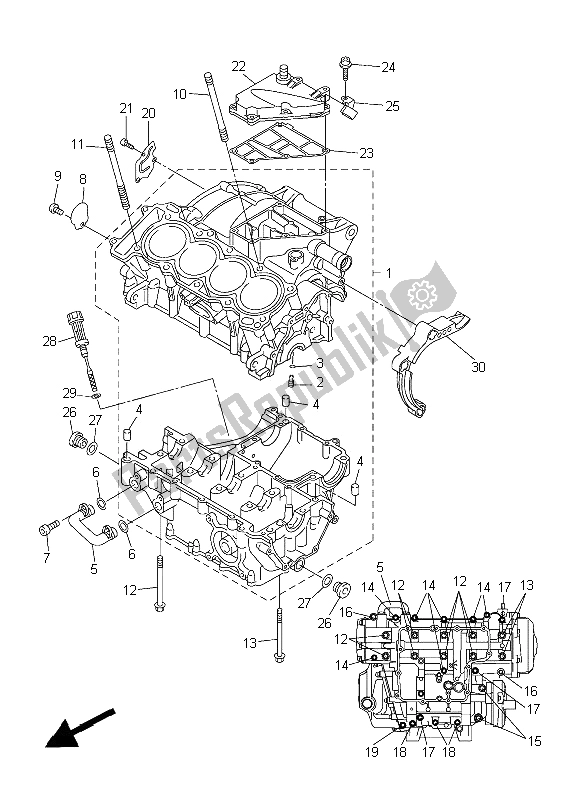 All parts for the Crankcase of the Yamaha YZF R6 600 2014