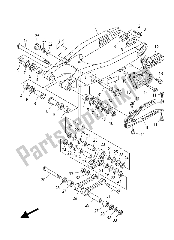 Tutte le parti per il Braccio Posteriore del Yamaha YZ 125 2015