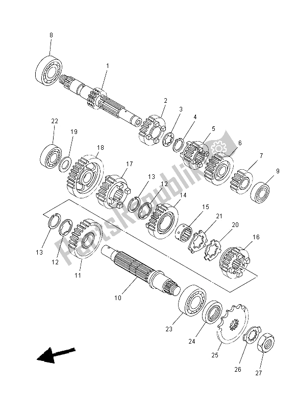 All parts for the Transmission of the Yamaha YFM 250R 2012