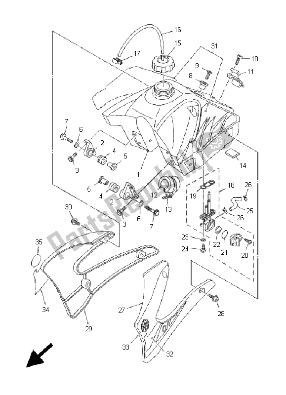 Alle onderdelen voor de Benzinetank van de Yamaha TT R 125E SW LW 2005