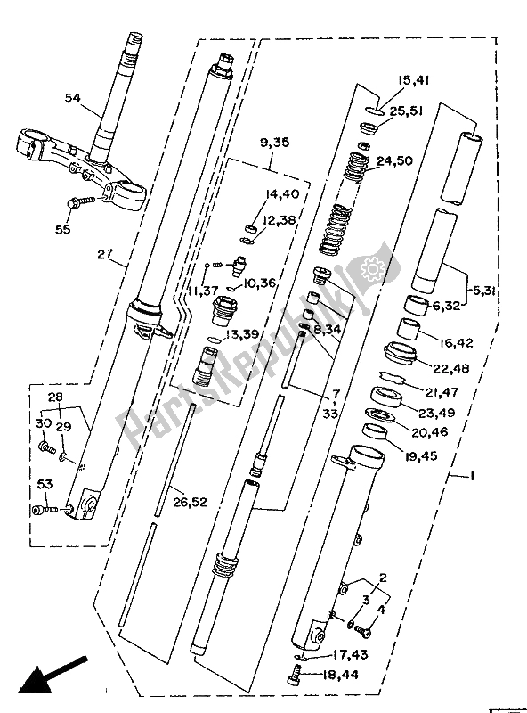 All parts for the Front Fork of the Yamaha TDM 850 1994