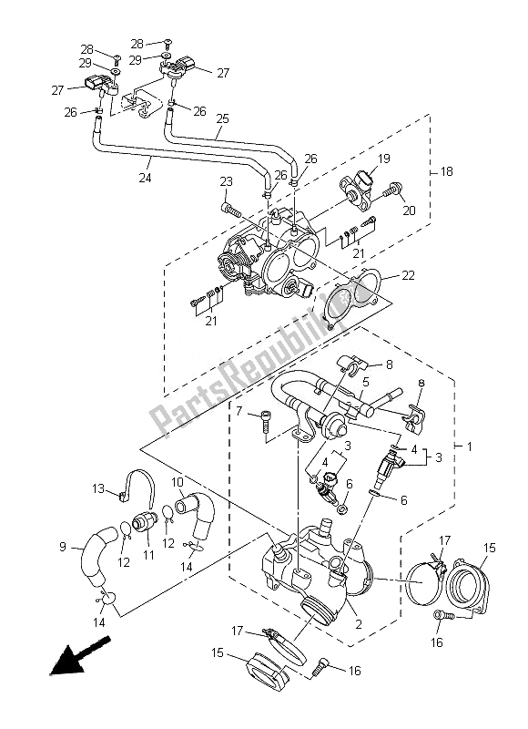 All parts for the Intake 1 of the Yamaha XVS 1300A 2014