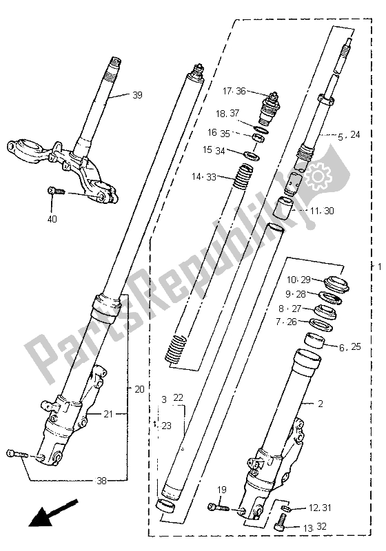 All parts for the Front Fork of the Yamaha FZR 600R 1995