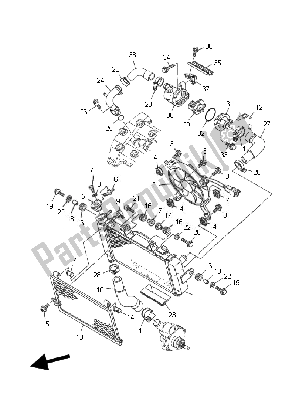 All parts for the Radiator & Hose of the Yamaha TDM 900A 2007