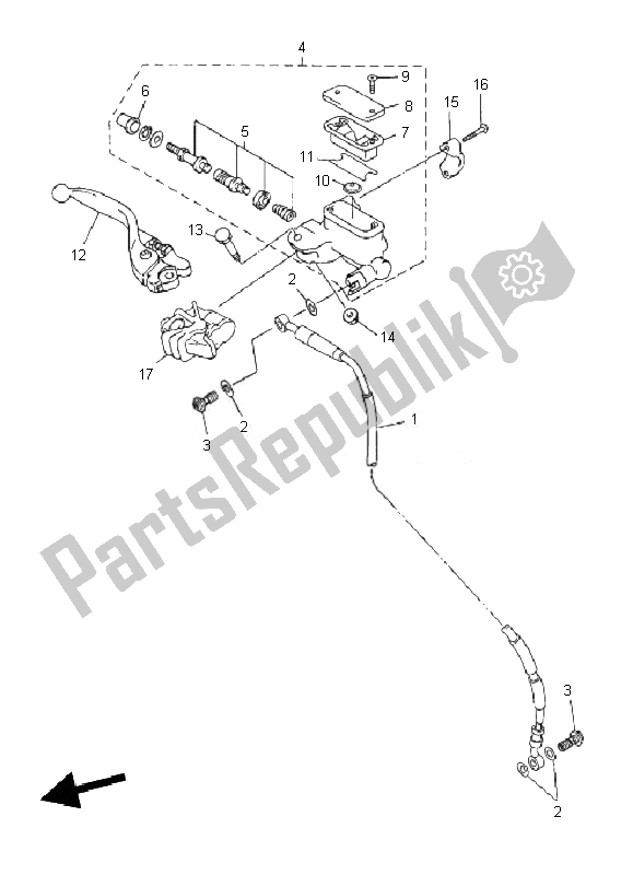 All parts for the Front Master Cylinder of the Yamaha WR 450F 2010