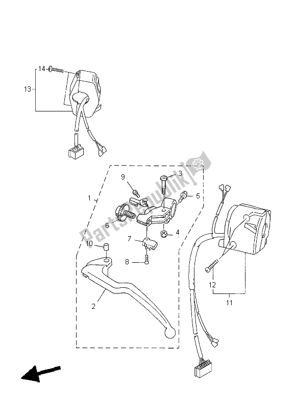 All parts for the Handle Switch & Lever of the Yamaha YZF R1 1000 2007