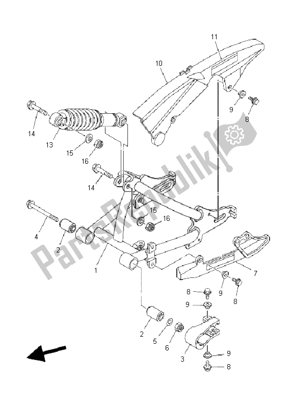 Todas las partes para Brazo Trasero Y Suspensión de Yamaha TT R 50E 2008