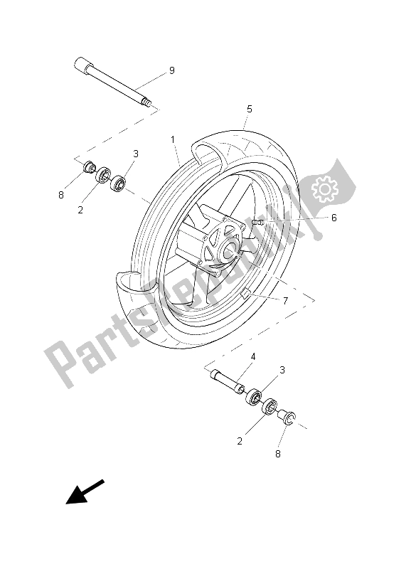 All parts for the Front Wheel of the Yamaha BT 1100 2003