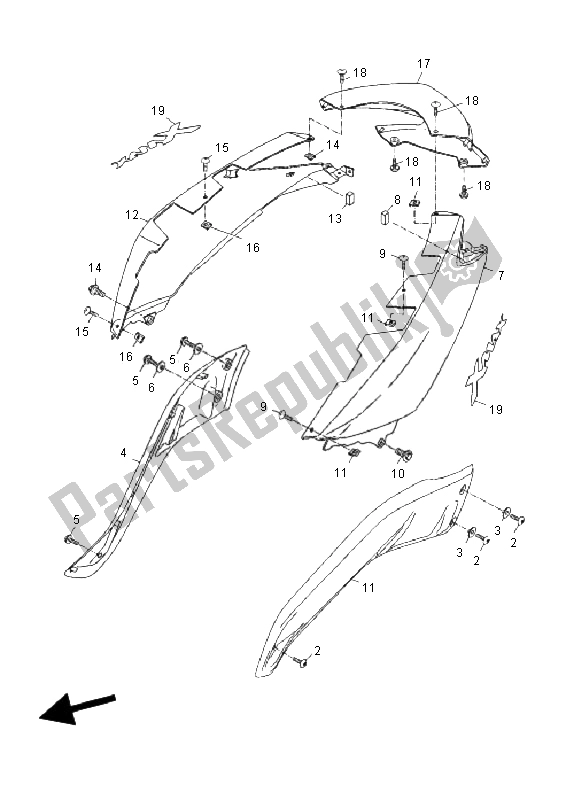 All parts for the Side Cover of the Yamaha YP 250 RA X MAX 2011