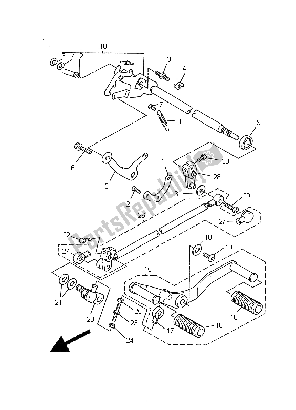 All parts for the Shift Shaft of the Yamaha XVZ 1300A Royalstar 2000