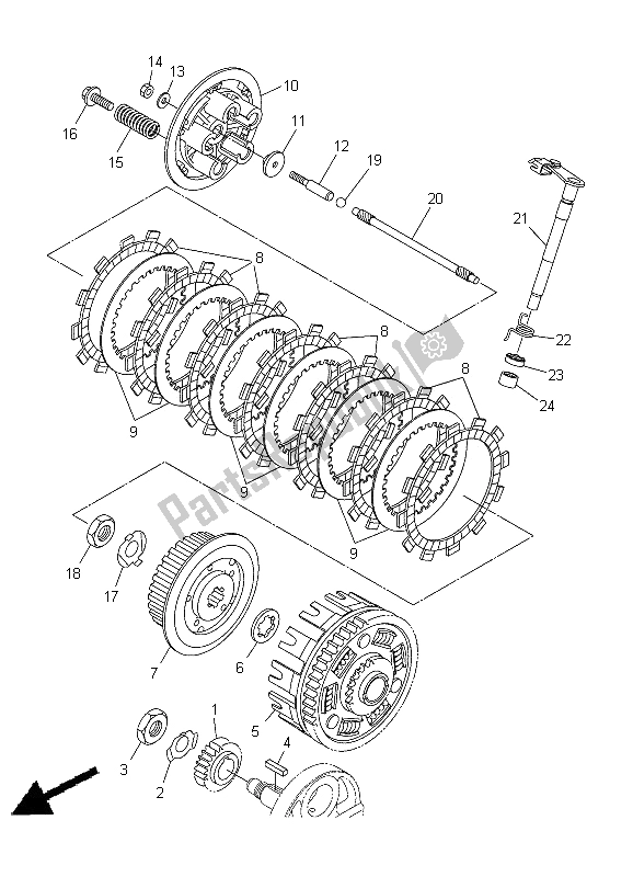 All parts for the Clutch of the Yamaha WR 250X 2012