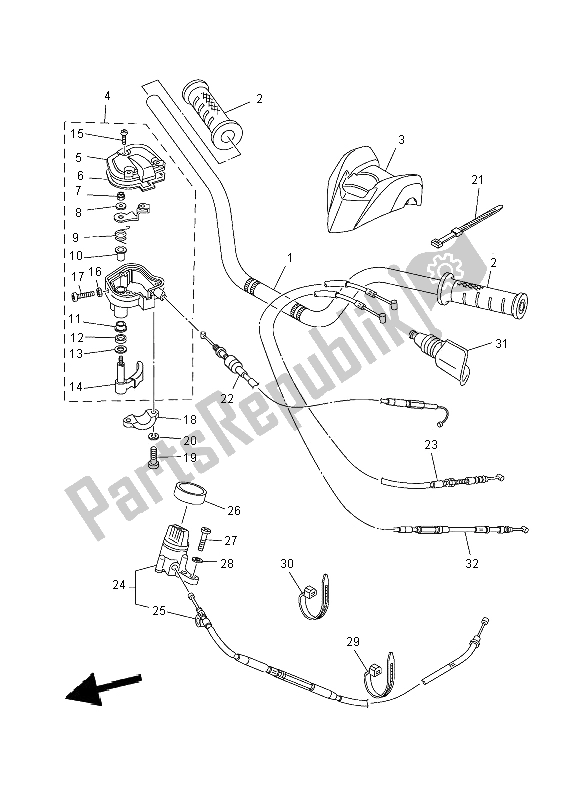 All parts for the Steering Handle & Cable of the Yamaha YFM 700R 2014