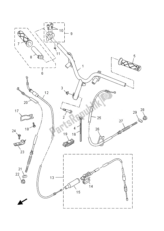 All parts for the Steering Handle & Cable of the Yamaha YN 50E 2013